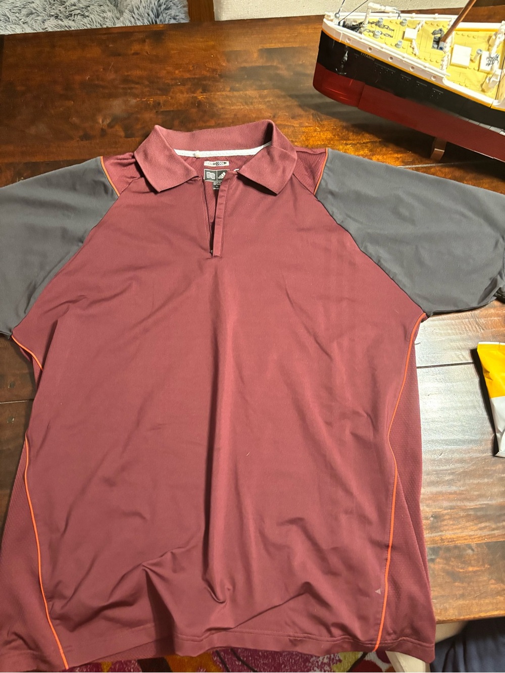Adidas Men's Maroon Polo Shirt with Contrast Gray Sleeves